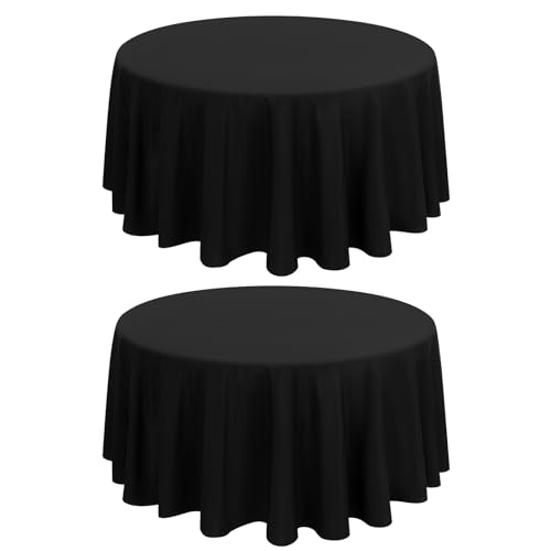 2 Stück Schwarze Runde Tischdecke 275 cm, Runde Polyester-Tischdecke, Flecken- und Knitterfeste Tischdecke, Waschbare Runde Tischdecken aus Stoff für Hochzeit, Bankettparty, Restaurant, Essen von FXKS