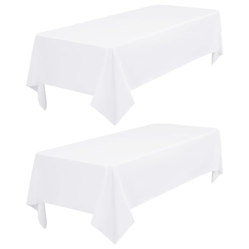 2 Stück Tischdecke Weiße 153 x 260 cm,Rechteck-Tischdecke ür 6 FT Tisch,Fleck und Faltenfreie Waschbare Polyester Gewebe Tischdecke für Hochzeit Dining Partys Events und Restaurant von FXKS