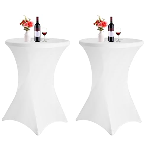 2er-Set Stretch Stehtisch Husse für Bistrotisch Ø 80-85 cm Verstärkung im Fußbereich Spandex Stretch Cocktail Tischdecke, Stretch-Husse Hussen für Hochzeit Events Stehtische(Weiß 80x110cm) von FXKS