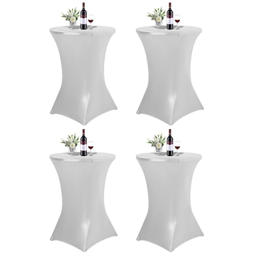 4er-Set Stretch Stehtisch Husse für Bistrotisch Ø 80-85 cm Verstärkung im Fußbereich Spandex Stretch Cocktail Tischdecke, Stretch-Husse Hussen für Hochzeit Events Stehtische(Silber 80x110cm) von FXKS