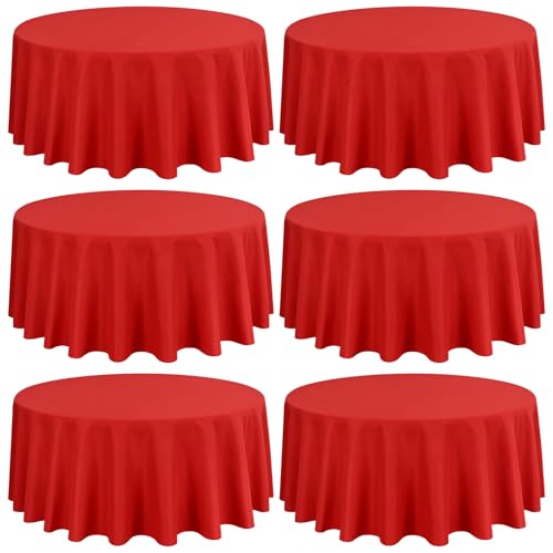 6 Stück 120 Zoll/300cm Runde Tischdecke Rote Polyester Tischdecke, Waschbare Stoff Fleck und Falten Beständige Tischdecke Runde Tischdecke Tischwäsche für Hochzeit Party Bankett Buffet von FXKS