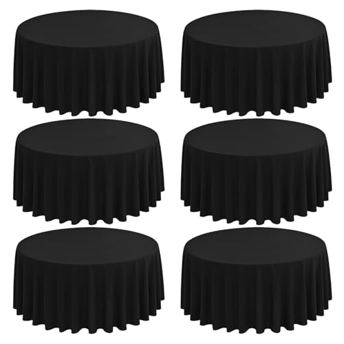 6 Stück Schwarze Polyester Tischdecke 70 Zoll/177cm Runde Tischdecke, Waschbare Stoff Fleck und Falten Beständige Tischdecke Runde Tischdecke Tischwäsche für Hochzeit Party Bankett Buffet von FXKS