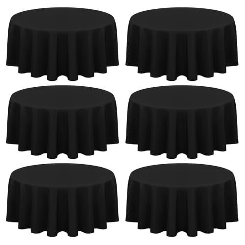 6 Stück 90 Zoll/229cm Runde Tischdecke Schwarze Polyester Tischdecke, Waschbare Stoff Fleck und Falten Beständige Tischdecke Runde Tischdecke Tischwäsche für Hochzeit Party Bankett Buffet von FXKS