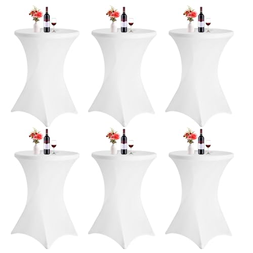 6er-Set Stretch Stehtisch Husse für Bistrotisch Ø 80-85 cm Verstärkung im Fußbereich Spandex Stretch Cocktail Tischdecke, Stretch-Husse Hussen für Hochzeit Events Stehtische(Weiß 80x110cm) von FXKS