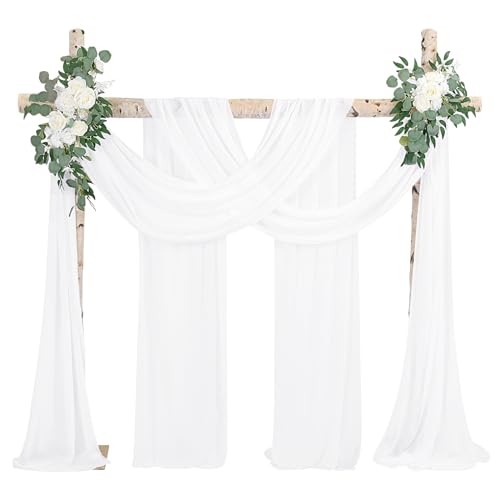 Hochzeit Bogen Drapierung Stoff 4-Platten 73cm x 610cm weiß Chiffon Vorhang Vorhänge,transparente Hintergrund Vorhang Hochzeit Bogen Dekorationen,Decke Vorhänge für Braut Show Deckendekoration von FXKS