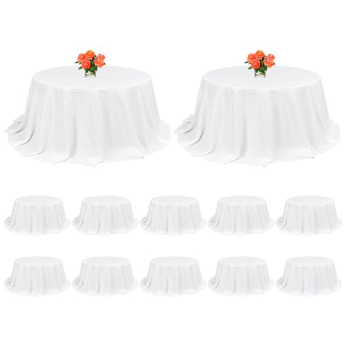 Runde Tischdecke, 332 cm, Polyester, flecken- und knitterfrei, waschbar, rund, für Hochzeit, Bankett, Party, Weiß, 12 Stück von FXKS