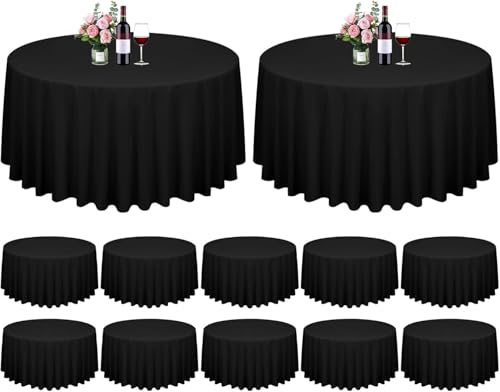 Runde Tischdecke, 332 cm, Polyester, flecken- und knitterfrei, waschbar, schwarz, runde Tischdecke für Hochzeit, Bankett, Party, 12 Stück von FXKS