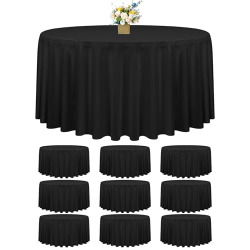 Tischdecke, rund, Polyester, flecken- und knitterfrei, waschbar, rund, für Hochzeit, Bankett, Party, Schwarz, 10 Stück von FXKS