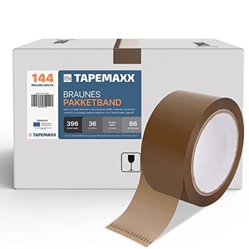 FYBR TAPEMAXX 144 Rollen Paketband Paketklebeband Klebeband Packband Braun Set Leicht Abrollend 48 mm x 66 m - Paket Päckchen Kiste Umzugskarton zukleben von FYBR