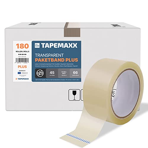 FYBR TAPEMAXX PLUS 180 Rollen starkes transparentes Paketklebeband leise Paketband Packband Packing Tape Klebeband Verpackungsband 48mm x 66m klar von FYBR