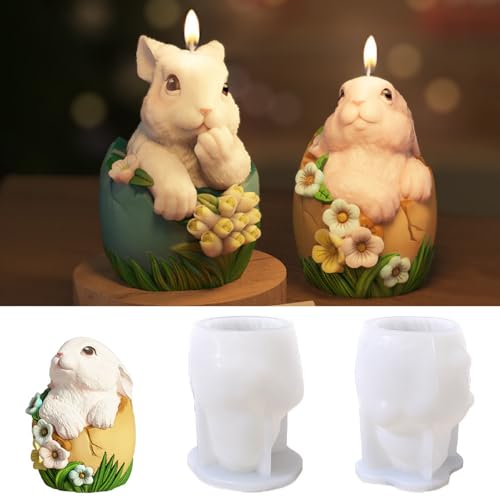 2 Stück Osterhase Silikonform Kerzenform, 3D Ostereier Silikonform Gießform Ostern Hase Blumen Kerzenformen, DIY Osterhase Kerzenformen zum Gießen für Frühling Oster Deko Handwerk von FYBlossom