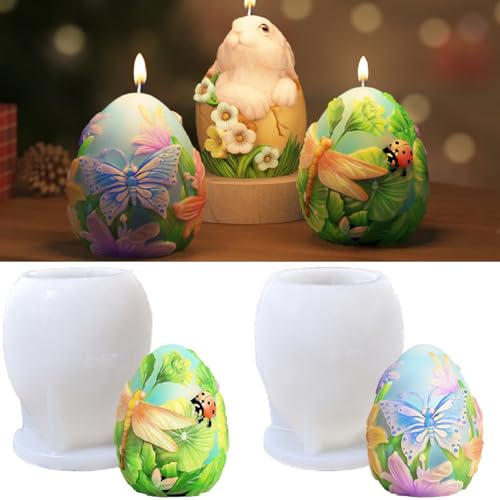 2 Stück Osterhase Silikonform Kerzenform, 3D Ostereier Silikonform Gießform Ostern Schmetterling Blumen Kerzenformen, DIY Osterhase Kerzenformen zum Gießen für Frühling Oster Deko Handwerk von FYBlossom