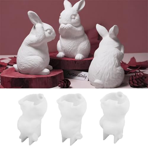 3 Stück Ostern Silikonformen Gießformen, 3D Ostern Hase Osterhase Kerzenform Kerzenhalter Silikonform, Osterhase Silikonform Tiere Gipsformen Zum Gießen für DIY Oster Deko von FYBlossom