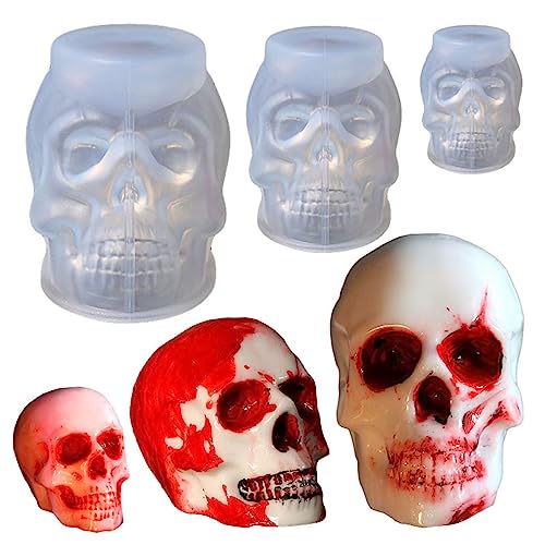 3 Stück Silikonform Epoxidharz Totenkopf Halloween Kerzenform, DIY Epoxidharz Formen Silikon Schädel, 3D Totenkopf Silikonform Gießform Dekoration Für Basteln, Handwerk, Kerze, Aromatherapie von FYBlossom