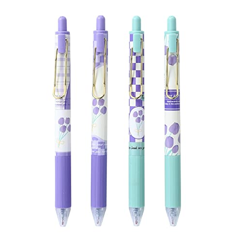 4 Stück Einziehbare Gelschreiber Gel Pen Set, 0,5mm Schwarz Stift Cartoon Stift Gel Kugelschreiber Für Schreiben, Süße Tagbuchschreiben Und Notieren Gelstifte Für Schule Büro Zuhause (Stil B) von FYBlossom