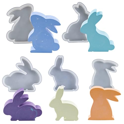 5 Stück Ostern Hase Silikonformen Gießformen, 3D Kaninchen Silikonform Gießform Silikon Ostern Hase Backform, DIY Osterhase Silikonform für Gips, Kerzen, Handwerk von FYBlossom