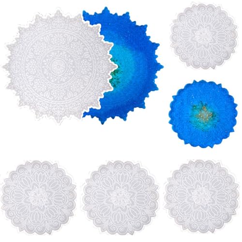 5 Stück Silikonform Tablett Epoxidharz Formen Untersetzer Set, Große Harz Tablettform DIY Mandala Untersetzer Silikonformen, Tablett Harzformen Untersetzer Gießformen Für DIY Basteln (Stil A) von FYBlossom