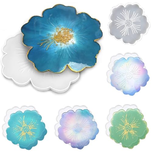 6 Stück Silikonform Tablett Epoxidharz Formen Untersetzer Set, Große Harz Tablettform DIY Mandala Untersetzer Silikonformen, Tablett Harzformen Untersetzer Gießformen Für DIY Basteln (Stil B) von FYBlossom