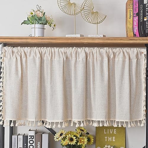 Kurze Scheibengardine Vintage Boho Vorhang Kurzgardine Bistrogardine, Spitze Häkelgardine Beige Kurzstore Gardine Mit Quasten, Landhausstil Kurzgardinen Für Küche Cafe Bad Schlafzimmer, 1 Stück von FYBlossom