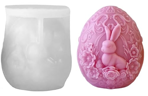 Osterhase Silikonform Kerzenform, 3D Ostereier Silikonform Gießform Ostern Hase Blumen Kerzenformen, DIY Osterhase Kerzenformen zum Gießen für Frühling Oster Deko Handwerk(1 Stück) von FYBlossom