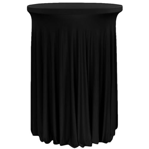 Spandex Cocktail Tischdecke Stehtisch Hussen, Runde Spandex Cocktail Tischhussen Tischtuch Mit Rock, Bartisch Abdeckung Cocktail Tischrock Für Bar Hochzeit Party Bankett (Schwarz,80 * 110CM) von FYBlossom