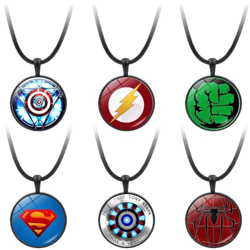 FYDZBSL Marvel Avengers Halskette Schmuck Anhänger Halskette Creative Crystal Anime Cartoon Schmuck für Jungen Mädchen JugendlicheAnime Fan, 6pcs von FYDZBSL