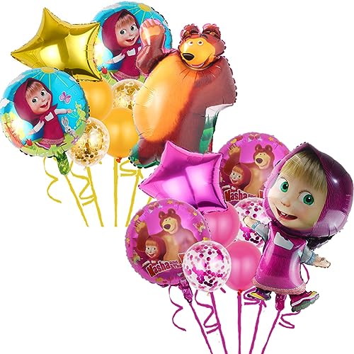 Masha and the Bear Folienballon Set Masha and the Bear Geburtstag Party Luftballons Kinder Aluminiumfolie Ballon Cartoon Partei Liefert für Kindergeburtstag Deco 16pcs von FYDZBSL