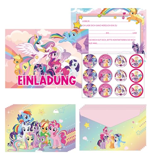 FYFLYMT 12 Stück Little Pony Einladungskarten Kindergeburtstag,Little Pony Geburtstag Einladungskarten für Jungen & Mädchen, Little Pony Partyeinladungen mit Umschlägen,Einladung Geburtstag(Deutsch) von FYFLYMT