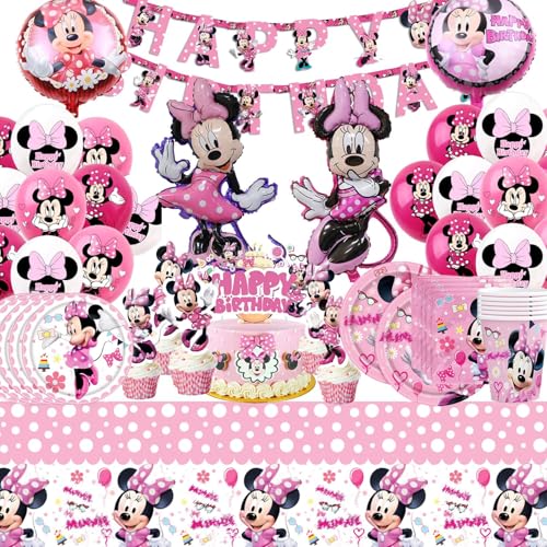 Minnie Gebutstag Partygeschirr,Minnie Geburtstag Dekoration Set,Minnie Luftballon Geburtstag,Minnie Geburtstag Deko,Kinder Geburtstag Deko,Geeignet für Kinder von FYFLYMT