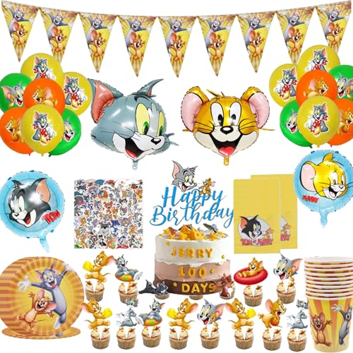 Tom und Jerry Geburtstag Party Geschirr Set,Tom und Jerry Geburtstag Deko,Tom und Jerry Partei Pappteller und Becher,Kinder Party Geschirr-Set von FYFLYMT