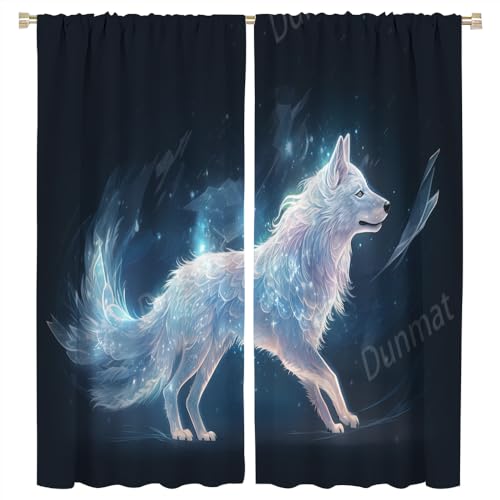 FYFMUSHE Fantasy Schöne Fuchs-Verdunkelungsvorhänge, abstraktes geheimnisvolles Tier, Stangentasche, Fenstervorhänge, Raumverdunkelungsvorhänge für Schlafzimmer, 160 cm B x 183 cm L von FYFMUSHE