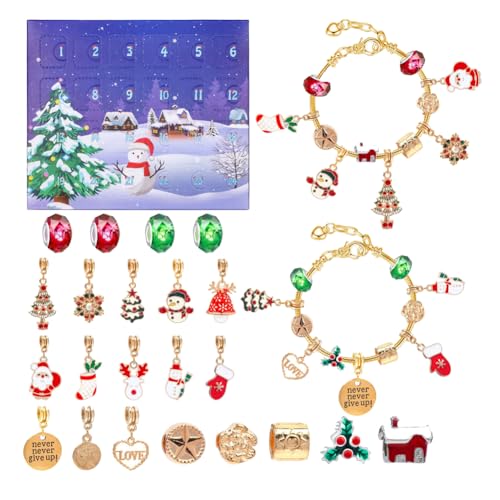 FYJCXCMP 2024 Weihnachts-Countdown-Kalender mit 2 Armbändern und 22 Perlen DIY 24 Tage Weihnachts-Countdown-Kalender Weihnachten Perlenarmband Making Kit Überraschungsgeschenke für Frauen und Mädchen von FYJCXCMP