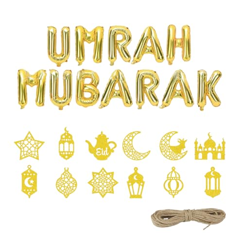 Umrah-Mubarak-Dekorationsset, schöne Umrah-Mubarak-Luftballons und elegante festliche Dekorationen für besondere Umrah-Mubarak-Feier, Umrah-Mubarak-Banner, perfekt für Heimveranstaltungen, 2 Stück von FYKZQWDS