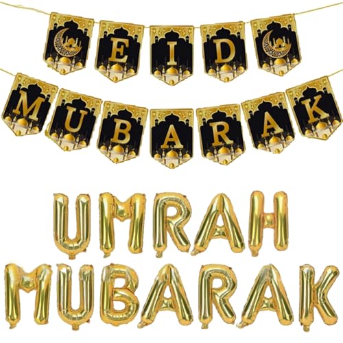 Umrah Mubarak Dekorationsset, schöne Umrah-Mubarak-Luftballons und elegante festliche Dekorationen für besondere Umrah-Mubarak-Feier, perfekt für Zuhause, Moschee und Event-Dekor von FYKZQWDS