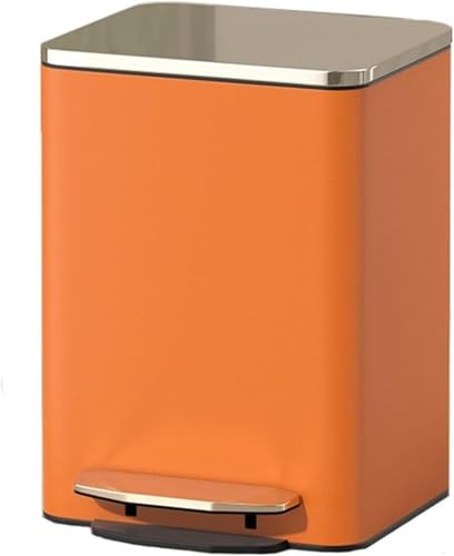 Mülleimer, moderner Mülleimer mit Deckel, Edelstahl-Tritteimer mit Außenschicht aus PU-Leder, Papierkorb mit Soft-Close-Pedal und herausnehmbarem Inneneimer, Badezimmer-Mülleimer (Orange, 15 l (9 l, von FYLDQAXU