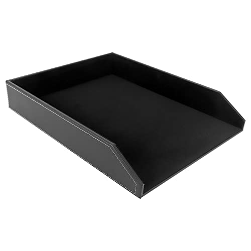 FYOBOT PU Leder Sammlung Briefablage, Dokumenten Desk Organizer, Stapelbarer Dokumenten Ablage Halter für BüRo Dateien (Schwarz) von FYOBOT