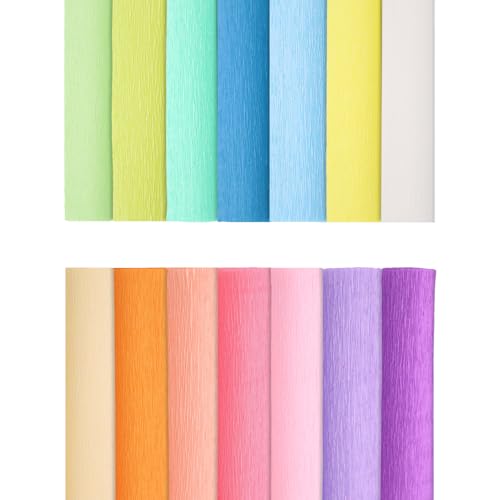 14 Farben Krepppapier 25x250cm krepppapier Bunt Zum Bunt Bänder Crepe Paper Schultüten-Ummantelung und Dekorative Party Streamer Blume DIY Kits für Weihnachten, Papierhandwerk -Pastellfarben sortiert von FYOJAIC