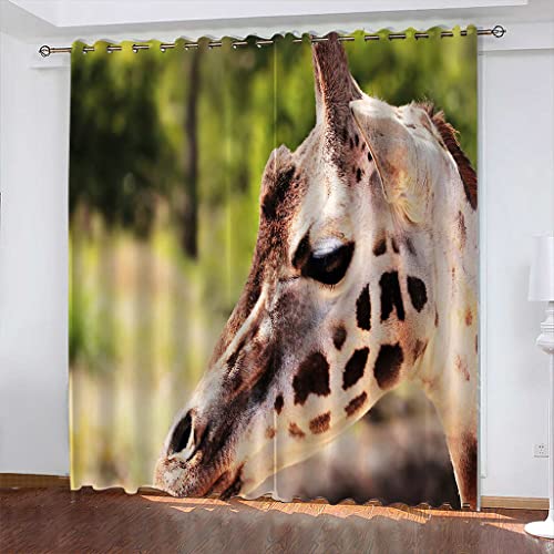 FYRHLH Schiebevorhänge Tiere & Giraffen Vorhang Blickdicht Schlafzimmer Kinderzimmer Verdunkelungsvorhang Thermo Vorhänge Ösenvorhang 2 Stücke Größe:B150 x H166cm von FYRHLH