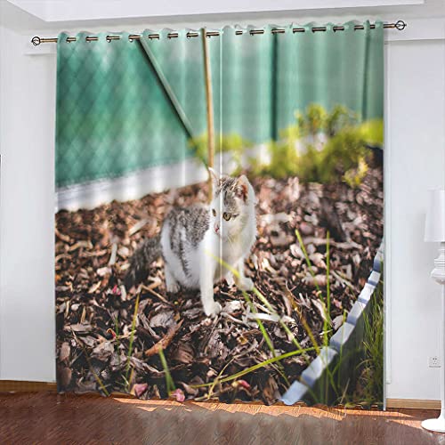 FYRHLH Vorhänge Tiere & Katzen Verdunkelungsvorhänge Wohnzimmer Thermo Gardinen Blickdicht Kinder Schlafzimmer Dekoschals Gardine 2er Set Größe:B150 x H166cm von FYRHLH