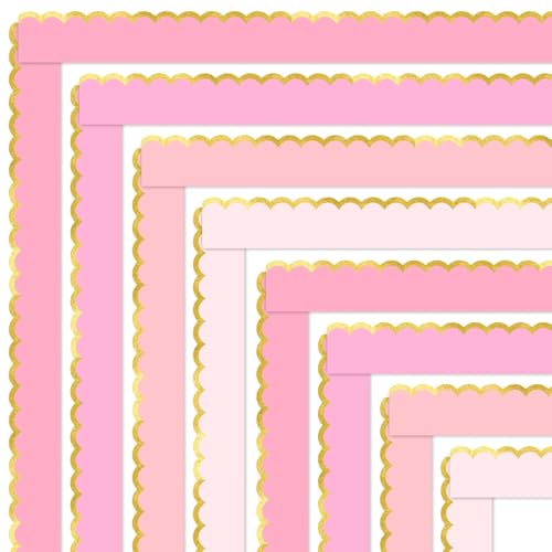 FYSUIMU 60 Stück rosa Pinnwand-Bordüren mit goldener Folie, Farbverlauf, rosa, gestanzt, gewellter Rand, für Schulanfang, Klassenzimmer, Büro, Kreidetafel, Wanddekoration FYSUIMU 60 Stück rosa Pinnwand-Bordüren mit goldener Folie, Farbverlauf, rosa, gestanzt, gewellter Rand, für Schulanfang, Klassenzimmer, Büro, Kreidetafel, Wanddekoration von FYSUIMU
