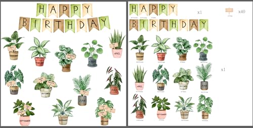 FYSUIMU Greenery Pinnwand-Dekorationsset "Happy Birthday", Aquarell-Topfpflanzen-Ausschnitte, Schulanfang, Papierschneiden mit Klebepunkten für Party, Klassenzimmer, Wandkalender FYSUIMU Greenery Pinnwand-Dekorationsset "Happy Birthday", Aquarell-Topfpflanzen-Ausschnitte, Schulanfang, Papierschneiden mit Klebepunkten für Party, Klassenzimmer, Wandkalender von FYSUIMU