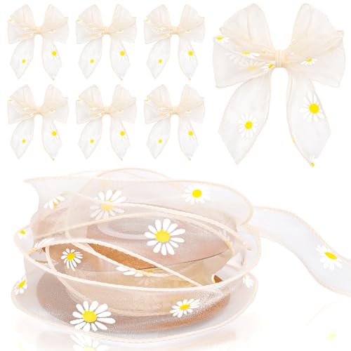 FYSUIMU Organzaband mit Gänseblümchen-Motiv, durchscheinendes Band für Kranz, Schleifen, Basteln, 9,1 m, Beige FYSUIMU Organzaband mit Gänseblümchen-Motiv, durchscheinendes Band für Kranz, Schleifen, Basteln, 9,1 m, Beige von FYSUIMU