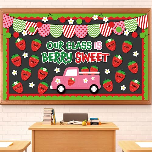 FYSUIMU Sweet Berry Pinnwand-Dekorationsset, Erdbeer-LKW, Gänseblümchen, Papierausschnitte mit Klebepunkten für Sommer, Schulanfang, Klassenzimmer, Wandbedarf, 82 Stück FYSUIMU Sweet Berry Pinnwand-Dekorationsset, Erdbeer-LKW, Gänseblümchen, Papierausschnitte mit Klebepunkten für Sommer, Schulanfang, Klassenzimmer, Wandbedarf, 82 Stück von FYSUIMU