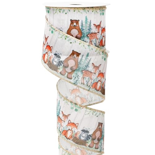 FYSUIMU Woodland Animal Band mit Drahtrand, 6,3 cm, Waldtierstoff, Bastelband für Schleife, Kranz, Geschenkverpackung, Party, Heimdekoration, 12 Meter von FYSUIMU