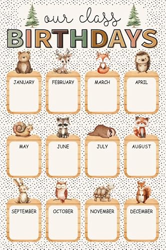 FYSUIMU Woodland Happy Birthday Chart Poster Cute Forest Animal Birthday Chart Kalender für Pinnwand, Kreidetafel, Wanddekoration, 28,9 x 41,9 cm FYSUIMU Woodland Happy Birthday Chart Poster Cute Forest Animal Birthday Chart Kalender für Pinnwand, Kreidetafel, Wanddekoration, 28,9 x 41,9 cm von FYSUIMU