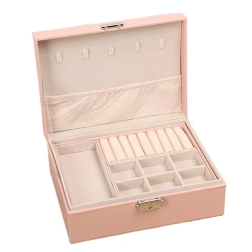 FYSXCXS Schmuckkästchen Doppellagige Schmuckschatulle Aus Leder, Schmuckschatulle, Make-up-Aufbewahrungsbox, Schmuckschatulle For Ohrringe, Ringe Und Halsketten Geschenkbox(Pink) von FYSXCXS