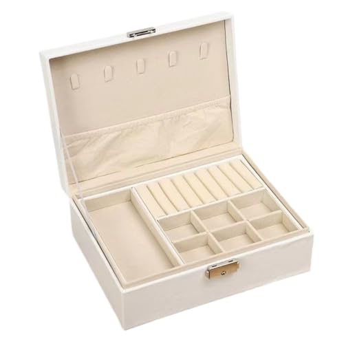 FYSXCXS Schmuckkästchen Doppellagige Schmuckschatulle Aus Leder, Schmuckschatulle, Make-up-Aufbewahrungsbox, Schmuckschatulle For Ohrringe, Ringe Und Halsketten Geschenkbox(White) von FYSXCXS