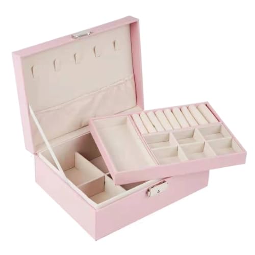 FYSXCXS Schmuckkästchen Doppelschichtige Aufbewahrungsbox For Schmuck Aus PU-Leder. Schmuckschatulle For Ohrringe, Halsketten, Armbandbox Geschenkbox(Pink) von FYSXCXS