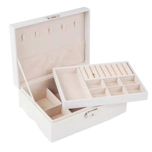 FYSXCXS Schmuckkästchen Doppelschichtige Aufbewahrungsbox For Schmuck Aus PU-Leder. Schmuckschatulle For Ohrringe, Halsketten, Armbandbox Geschenkbox(White) von FYSXCXS