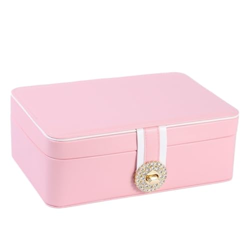 FYSXCXS Schmuckkästchen Doppelschichtige Schmuckaufbewahrungsbox Mit Schloss, Ohrring- Und Ring-Schmuckaufbewahrungsbox, Schmuckverpackungsbox, Schmuckschatulle Geschenkbox(Pink) von FYSXCXS